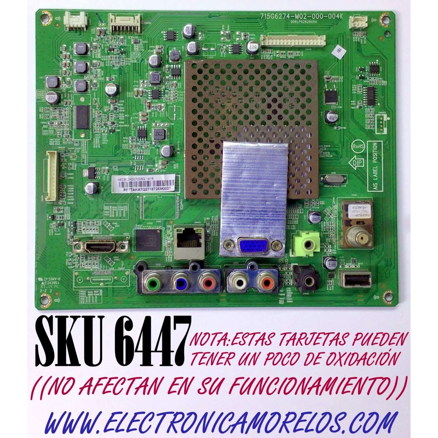 MAIN PARA TV VIZIO / NUMERO DE PARTE XECB02K007 / 756TXECB02K007 / 715G6274-M02-000-004K / 006LP0262905A / PANEL TPM236H3 / DISPLAY M236HGJ -P02 / MODELO E241i-B1 LTT6PQAQ